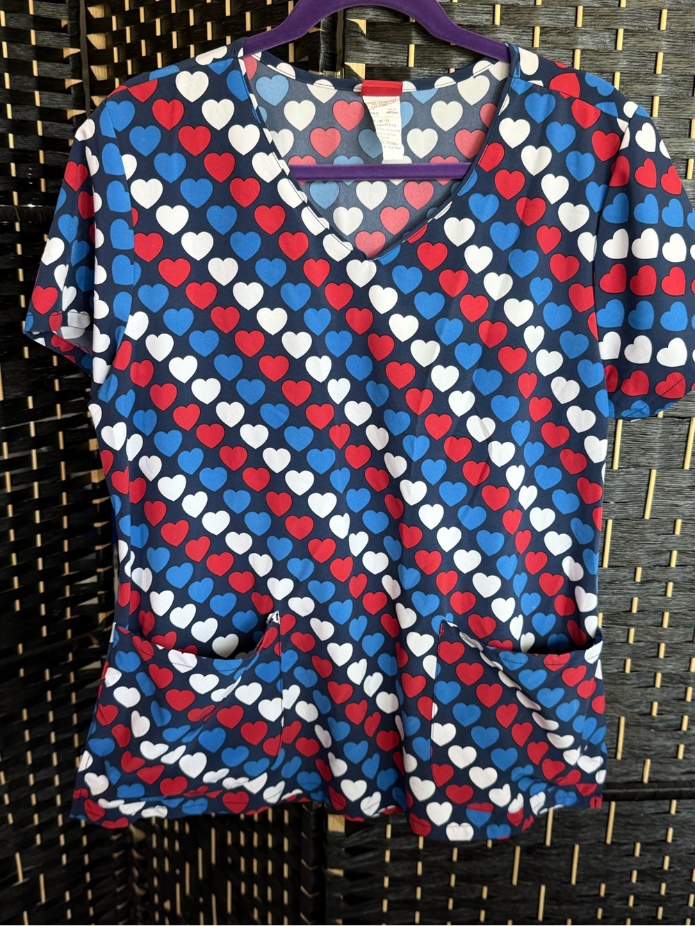 Dickies Navy Blue Red White Heart Print Short Sleeve Top